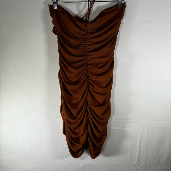 Zara Dress Size Large New Brown Draped Mini ruched - Picture 4 of 12